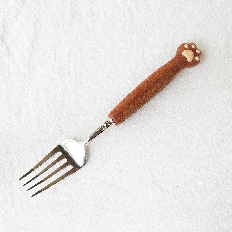 Handcrafted Cat Paw Fork - Sapele Wood
