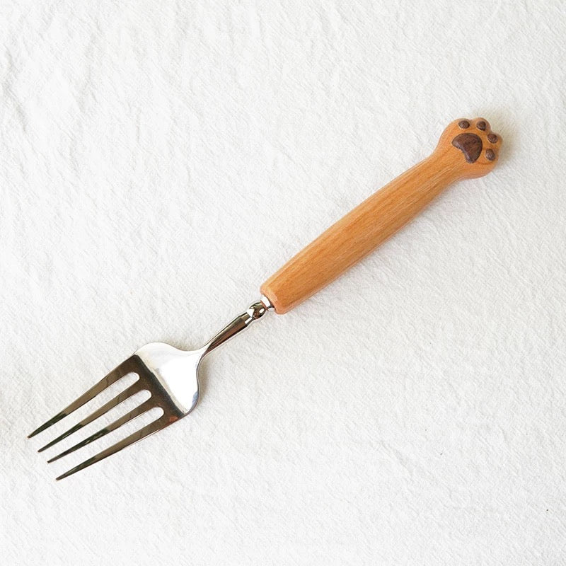 Handcrafted Cat Paw Fork - Cherry Wood