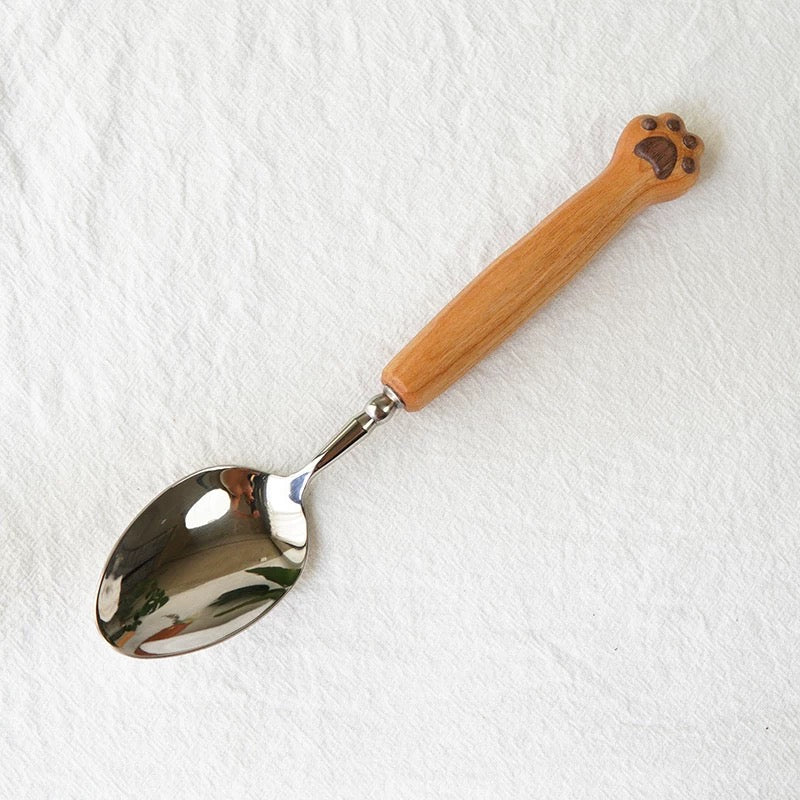 Handcrafted Cat Paw Serving Spoon - Cherry Wood